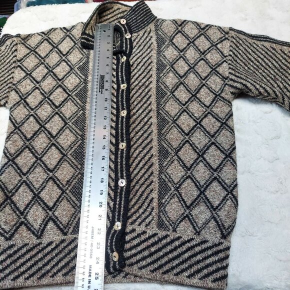 Womens Cardigan Sweater Shetland Wool Balloon Sleeve Medium Gray Mixed Print - Picture 9 of 9